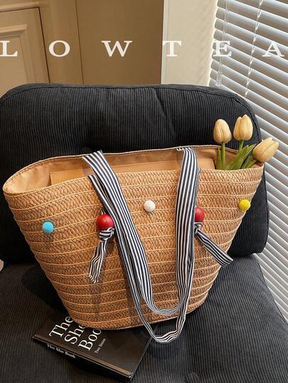low tea 1个低茶色撞色编织手提包，女士复古时尚单肩手提包，顶部双提手，拉链封口，适合旅行、购物、约会、女士礼物，也适合通勤、户外活动、旅行、徒步。