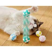 3pcs/5pcs Cat Macaroon Plush Balls, Pet Elastic Bell Ball Self-Entertaining Toy, 7-Color Fluffy Ball Cat Teaser Toy - Multicolor - View 7