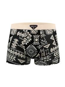 paquete de 4 calzoncillos para hombres: Bóxer tipo brief cómodos y de alta elasticidad con estampado retro y cintura con logo "HELLO" para uso diario - Multicolor - Ver 2