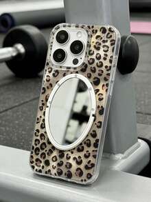 1pc Fashionable Leopard Print Mirror Phone Case Compatible With IPhone 11/12/13/14/15/16 Pro/17 Pro Max, Glowing Full Coverage Protective Case, Valentine's Day Gift - Brown - View 4