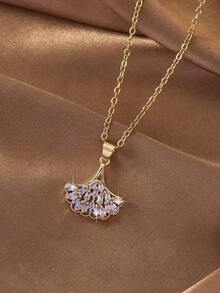 1件奢华闪亮锆石银杏叶吊坠项链，精致的锆石镶嵌银杏叶设计，适合情侣约会和日常佩戴，独特的银杏叶纹理提亮肤色，甜美项链 - 銀杏葉 - 查看 11