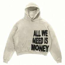 Y2K Hoodies For Men "ALL WE NEED IS MONEY" Letter Hoodie, Personalized Slogan Sweatshirts, Light-Colored Cropped Street Retro Hoodies, Comfortable Everyday Clothing - 白色 - 查看 6