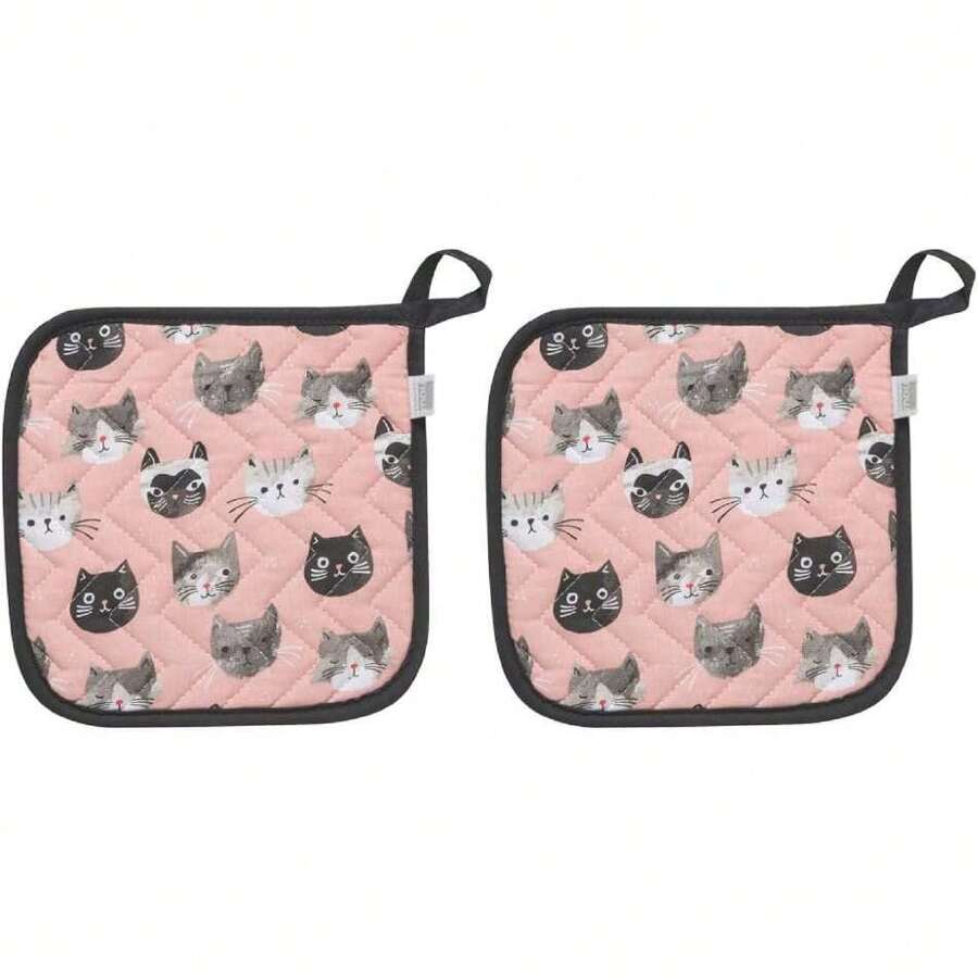 Basic Potholder, Set of Two, Cats Meow,40811190 - Azul Cadete - Ver 1