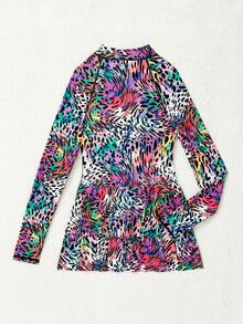 YEMUXLY Áo tắm liền thân tay dài kín đáo, họa tiết hoa toàn thân, khóa kéo phía trước, màu đen, thích hợp cho kỳ nghỉ. - màu đen - Xem 6