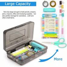 1pc Large Capacity Plastic Pencil Box, Transparent With Lid, Stackable Design, Fashionable Office Supply Storage Box - Black - View 4