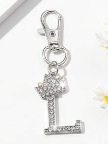 1pc Unisex New Alloy Rhinestone Letter Keychain, Creative Personalized Shiny Letter Accessory, Fashion Bag/Car Key Chain, Holiday/Birthday Gift - Silver - View 17