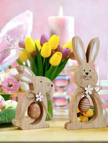 3D Wooden Rabbit Decorations, Handmade Rabbit Decor For Home, Cute Wooden Rabbit Figurines, Suitable For Easter Decorations, Easter Party Favors, Easter Tree House Party Decor, Holiday Party Props, Study Desk Decor, Dining Table Centerpiece, Birthday Gifts, Farm Decor - Multicolor - View 4