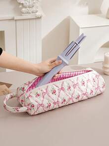 1 pieza Bolsa de almacenamiento acolchada y estampada de gran capacidad para secador de pelo, puede contener secador de pelo, rizador, pinzas para el cabello, plancha y otras herramientas de peinado, adecuada para viajes, hogar, almacenamiento de cosméticos, gran regalo para Año Nuevo, Día de San Valentín, damas de honor - Multicolor - Ver 4