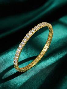 1pc 18K Gold Plated Bracelet, Suitable For Red Carpet Galas, Anniversary Parties, Dazzling And Luxurious; Can Be Given As A Valentine's Day Gift To Your Partner, Stunning And Exquisite, Matching The Passionate Atmosphere Of Western Romantic Holidays - Gold - View 1