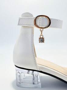 1 đôi sandal cao gót thời trang cho trẻ em, sandal cao gót thanh lịch cho bé gái với viền ren, thiết kế khóa điều chỉnh, phù hợp cho đi chơi hàng ngày, dự tiệc cưới, du lịch mùa hè. - trắng - Xem 9