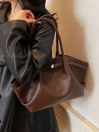 Bolso de hombro de mujer de diseño trapezoidal de gran capacidad y moda, de piel de PU de lujo, con cierre de cerradura de diseñador, bolso de alta calidad para debajo del brazo. Nuevo bolso de hombro/bandolera grande, de estilo coreano, artístico, casual, simple y ligero, a cuadros retro, adecuado para viajes, compras, citas, regalos para mujeres, estudiantes universitarias, principiantes y trabajadores de cuello blanco