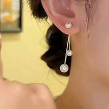 1 par de pendientes de perlas con borlas, pendientes de lujo de alta gama, pendientes de estilo francés versátiles para mujeres, nueva llegada 2026 - Dorado - Ver 6