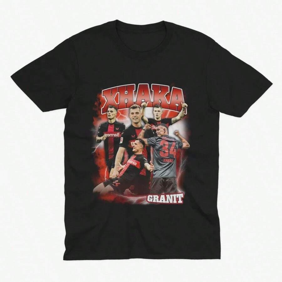 Granit Xhaka Homage BAY1ER 04 LEVERKUSEN T Shirt German Football Switzerland Bundesliga Bay1ern Leverkusen T Shirt Leverkusen Fan.Jpg - 黑色 - 查看 1