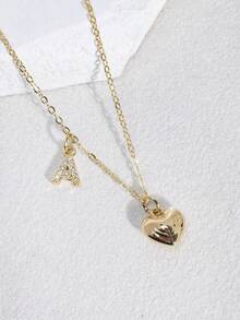1 chiếc mặt dây chuyền hình trái tim cao cấp, sáng bóng, thanh lịch, tối giản, bằng đồng, đính đá Zirconia siêu nhỏ, 26 chữ cái, kiểu dáng ngọt ngào, phù hợp để đeo hàng ngày, làm quà tặng ngày Valentine cho gia đình và bạn bè. - vòng cổ chữ cái hình trái tim - Xem 2