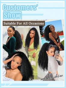 24 Inch Drawstring Ponytail Hair Extension Kinky Curly Pony Tails Hair Extensions Long Remy Human Hair Curly Clip In Ponytail Hairpiece For Women Daily Wear - Natural Black - View 6