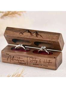 1PC, Personalized Custom Ring Box, Wooden Ring Box With Name, Engraved Wedding Ring Box, Double Ring Box, Flower Girl Ring Box, Engagement Ring Box Gift, Anniversary Gift - Multicolor - View 5