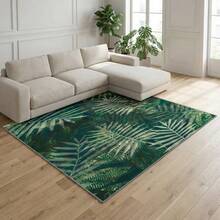 现代风格，热带植物，绿色树叶图案地毯。波西米亚风格。客厅地毯。菱形天鹅绒长方形低绒地毯，压纹细节，装饰性地毯，适用于客厅、卧室及四季家居装饰。柔软，易于打理，可机洗。 - 彩色 - 查看 6