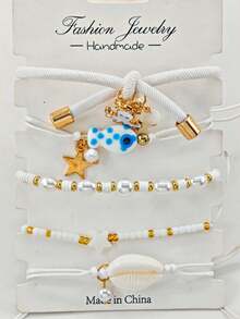 Bộ 5 chiếc vòng tay gốm co giãn hình bạch tuộc, vỏ sò, cá hoạt hình dễ thương, phù hợp cho nữ mặc hàng ngày, đi nghỉ mát, hoặc mặc thường ngày. - Xem 2