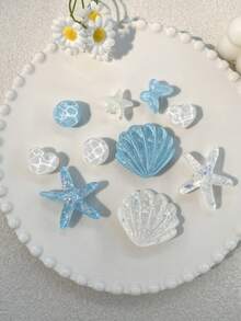 10pcs Cute Summer Beach Theme Starfish & Seashell Resin DIY Shoe Charms, Suitable For Garden Shoes, Sandals, Valentine's Day Gift - Transparent - View 2