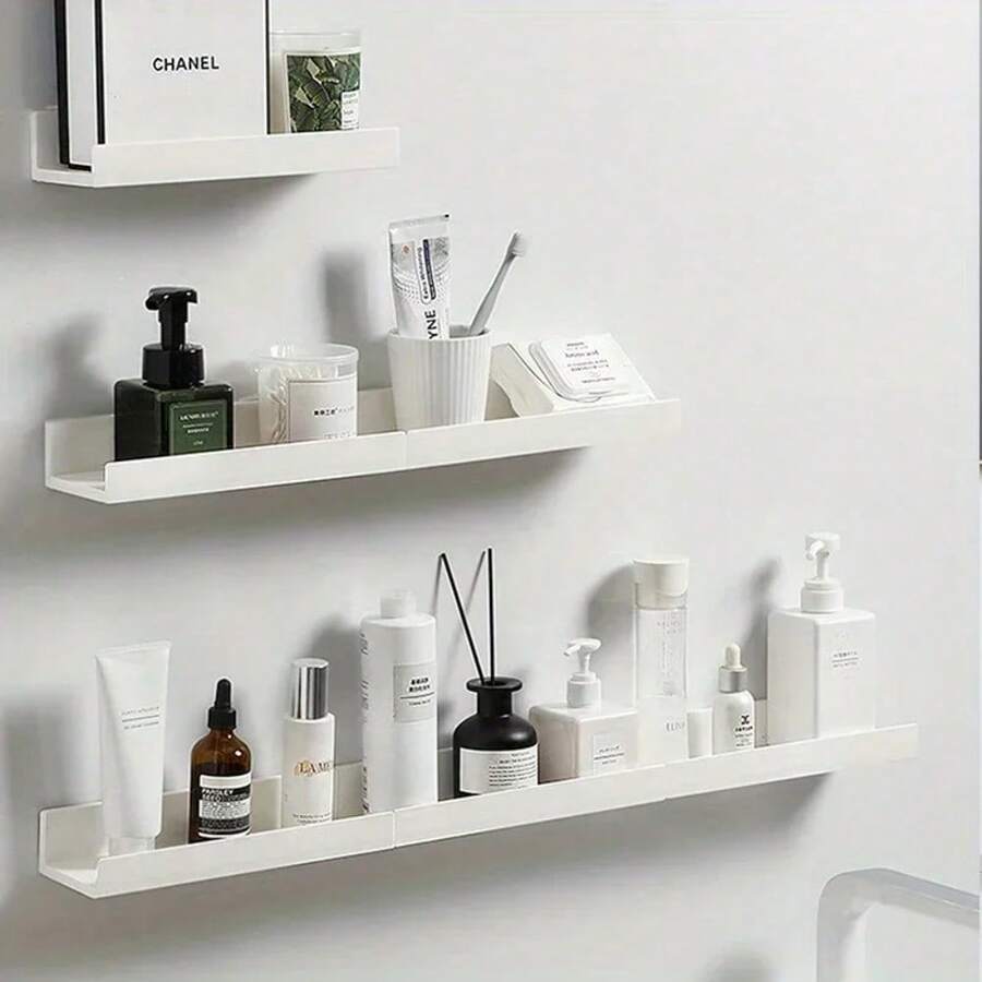 1/2/3/4/6 Pcs White Acrylic Floating Shelves, Drill-Free Wall Mounted Bookshelf, Wall Mounted Storage Organizer Rack, Bathroom Wall Mounted Shelves - White - View 1