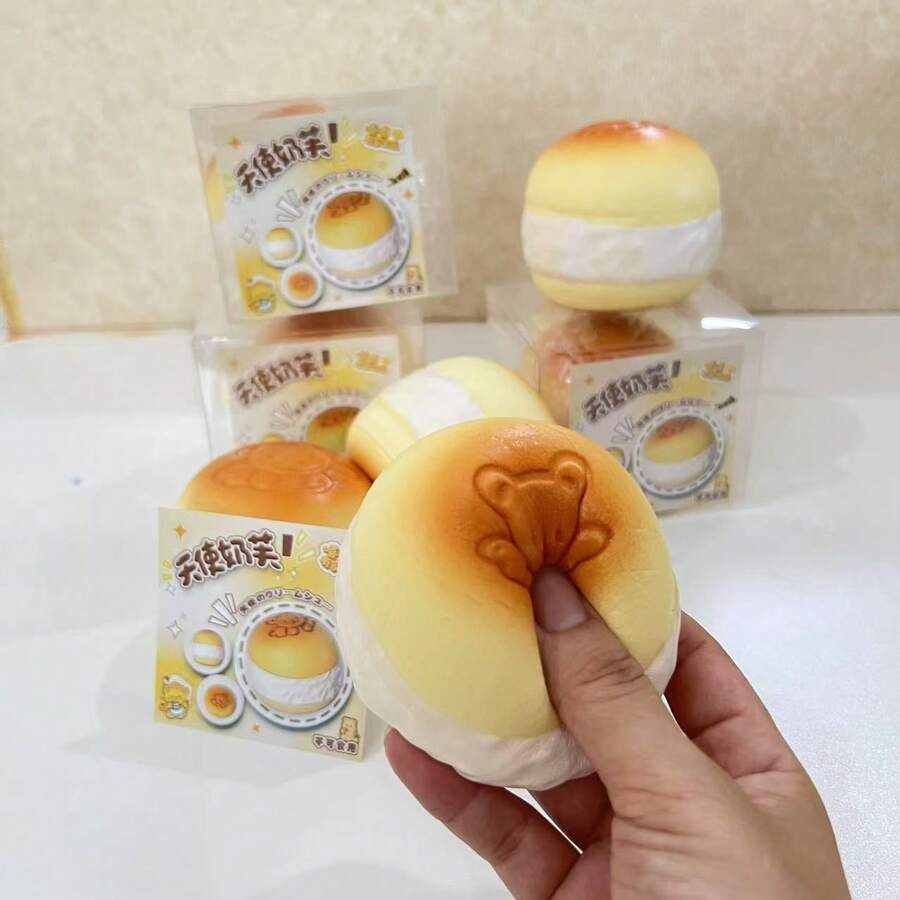 慢回弹玩具天使棉花糖午餐袋，逼真面包造型，柔软湿润，散发奶香，圆形设计，缓解压力，节日、生日礼物，完美之选 - 彩色 - 查看 1