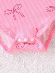 Baby Girls' Pink Ribbed All-Over Butterfly Print Snap Front Romper, Cute & Casual For Everyday Wear - Pink - View 5