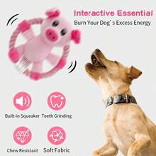 Cute Pig/Duck/Bear Shaped Pet Sound Toy, Built-In Whistle To Attract Pet's Attention, Rope Design For Chewing & Dental Care, Suitable For Interactive Play, Tug Of War Games For Small To Medium Dogs - Multicolor - View 5