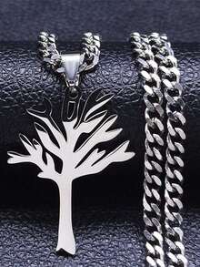 Funky Stainless Steel Tree Of Life Pendant Necklace - Silvery Hollow Design Fashion Accessory - Multicolor - View 9