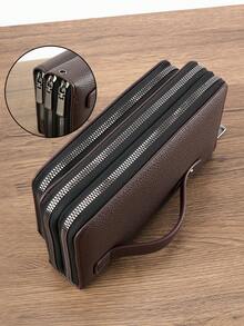 HOVI'S Classic Solid Color Retro Clutch Bag, Minimalist Business Large Capacity Lightweight Waterproof Daily Commute Phone Bag For Men, Valentine Day - Brown - View 6