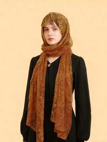 1pc Paisley Pattern Elegant Polyester 190cm Long New Custom Lace Hollow Out Scarf, Versatile Shawl For All Seasons - Rust - View 6