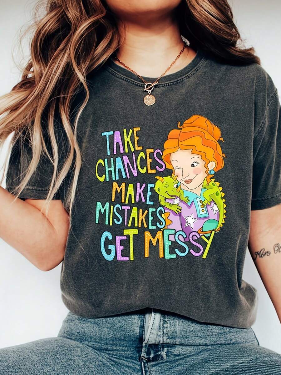 Take CH-Ances Make Mistakes Get Messy T-Shirt, Miss Frizzle T-EE, Magic School Bus Shirt, TeaC-Her Shirt, Back To School Gift, Get Messy Shirt - 黑色 - 查看 1