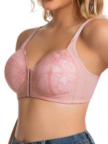 3pcs Women's Front Closure Sexy Lace Wireless Adjustable Strap Leisure Backless Bra Set - Multicolor - View 5