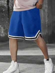 1pc Teen Boys Casual Comfortable Minimalist Versatile Fashionable Outdoor Exercise Shorts, Summer - Blue - View 3
