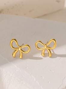 3pcs Minimalist & Elegant Stainless Steel Bow Tie Jewelry Set, Suitable For Women's Daily Wear And Gift - Necklace Set - View 3