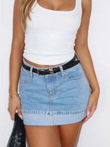 Women Mini Denim Skirt Mid Rise Folded Hem Short Bodycon Jean Skirts Stylish Summer Streetwear - 藍色 - 查看 1