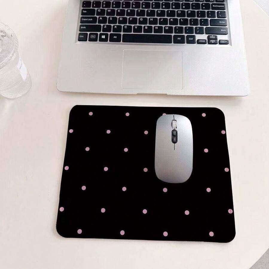 Black Polka Dot Minimalist High-Quality Mouse Pad, Coaster, Placemat, Non-Slip Pad, Computer Office Wrist Rest Mat With Stitched Edges - Multicolor - View 1