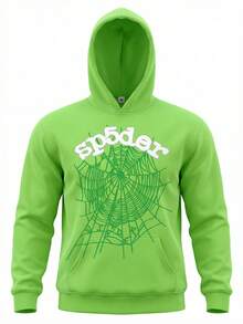 1pcs-Spider Wed Fashion Hip-Hop Printed Flower Hooide European And American Brand Large-Sized Loose Men's And Women's Hooded-280g Pure Heavy 100%Polyester - 綠色 - 查看 1