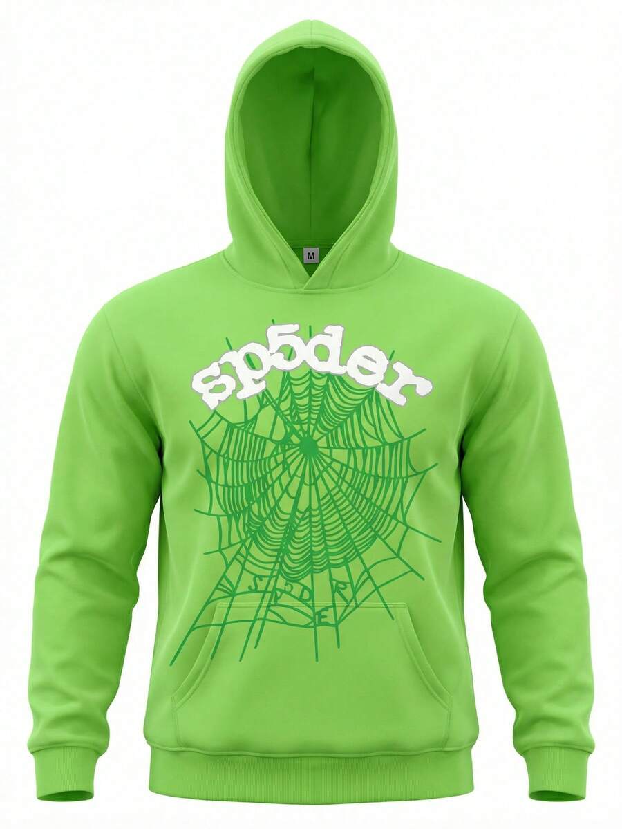1pcs-Spider Wed Fashion Hip-Hop Printed Flower Hooide European And American Brand Large-Sized Loose Men's And Women's Hooded-280g Pure Heavy 100%Polyester - 綠色 - 查看 1