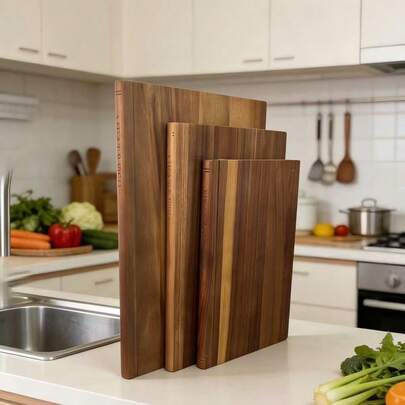 MIYORK 1pc Acacia Wood Cutting Board, Natural High-Quality Wood Material, Kitchen Chopping Board, Different Sizes For Separate Use, Food Odor-Free, Essential For Home Kitchen, Double-Sided Usable, Healthy Choice, Creative Book-Shaped Cutting Board Decor