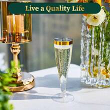 100 Pack Plastic Champagne Flutes, 4.5 Oz Gold Rim Plastic Champagne Glasses, Disposable Clear Toasting Glasses  Champagne Cups For Wedding Party - 預設 - 查看 7