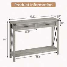 Mesa de entrada bohemia con cajones de ratán, consola para entrada, mesa auxiliar de madera de 109 cm con espacio de almacenamiento para sala de estar, pasillo y recibidor. - Gris - Ver 2