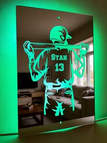 1 Piece Of Customizable LED Mirror Light, Baseball Jersey Design, Customizable Name And Number, Suitable For Bedroom Decoration, Perfect For Birthdays, Graduation Ceremonies, Parties, Christmas, Anniversary Gifts, USB Power Supply, With Remote Control - Multicolor - View 4