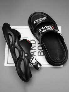 Herr Sommarbokstavstryck Halkfria Avslappnade Tofflor, EVA Snörning Ihåliga Andningsbara Hus Strand Vattenskor, Unisex Parstil - Svart - Visa 6