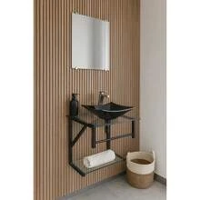 Complete Bathroom Set 40cm: Cabinet + Luxury Glass Sink - Choose Your Color - Minimalist Style For Powder Rooms - 黑色 - 查看 4