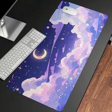 1个紫色云月图案鼠标垫，学院风电脑桌垫，带防滑橡胶底，办公配件装饰，女士适用 - 彩色 - 查看 6