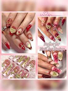 40Pcs/Set Random Silver Metal Nail Charms Assortment, Including Star Nail Studs, Shiny Cross, Cute Planet Zinc Alloy Nail Decals And 3D Y2K Rhinestone Nail Jewelry, Nail Art Accessories Nail Supplies Nails Nail Gems - 黃金6 - 查看 5