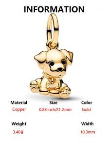 1pc Cute Golden Puppy Beaded Pendant, Creative Everyday Versatile DIY Bracelet/Necklace Gift - Yellow Gold - View 5