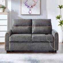 MERAX Chenille Pull Out Sofa Bed, 58-Inch Sofa Bed, Sleeper Sofa, Loveseat Sofa With Adjustable 3 -Position Backrest, 4 Side Pockets And Charging Ports For Living Room, Grey - 灰色 - 查看 2