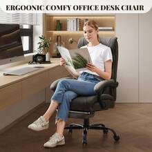 LIZHOUMIL Ergonomic High-Back Office Chair With Wheels, Adjustable Computer Chair With Lumbar Support & Armrests For Home, Study & Student Use - Light Grey With Footrest - View 3