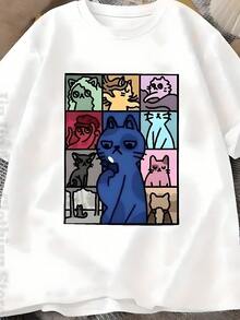 Summer T-Shirt Cartoon Cat Pattern Top Taylor Swiftssss Clothing Short SLEEs Ve Street Wear  HarAJsuku T-Shirtt Size S~5XL(1) - trắng - Xem 1